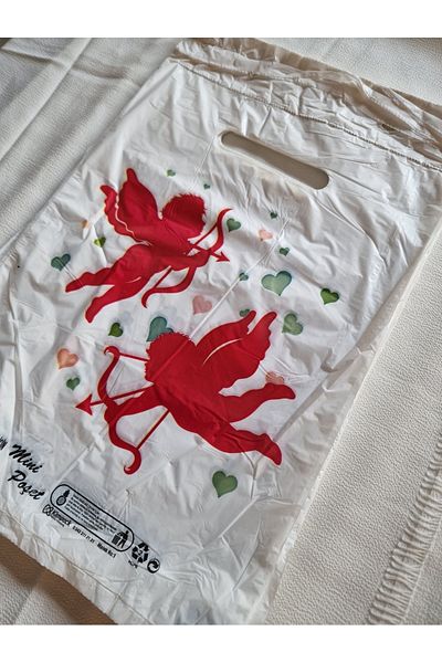 morlalem m 100 Pieces 20X30Cm Thin Plastic Bag, Gift Bag, Red Eros Cupid Color Printed Packaging