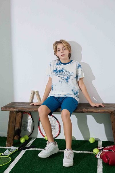 Tarık Tricou Boston pentru bărbați, tricou, cu fundul din țesătură, set de pijamale cu gâtul turn-3950