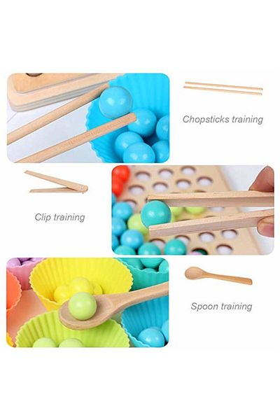 Picodino Educational game for fine motor skills, sorting, mosaic with wooden balls, pliers, spoon, chopsticks, 25cm