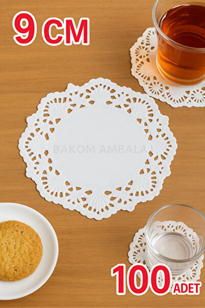 BAKOM AMBALAJ 9 CM PAPER LACE TEA CUP-PLATE BOTTOM ( DOLE ) 100 PIECES