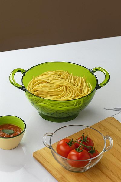 Mu Art Ahşap Acrylic Green Pasta Strainer & Vegetable Fruit Strainer