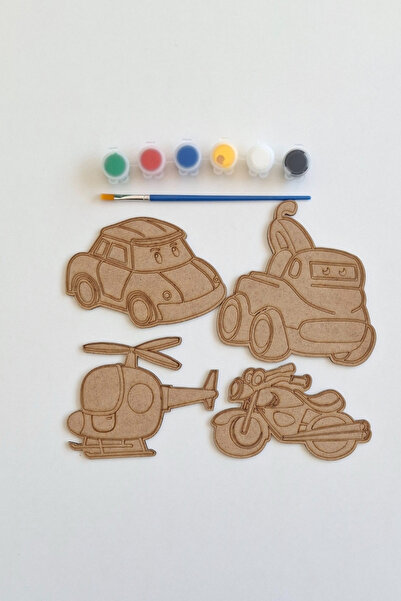 Kutaydan Boya, Eğlen, Keşfet - Çocuklar İçin Eğitici Taşıtlar 4 Parça Ahşap B...