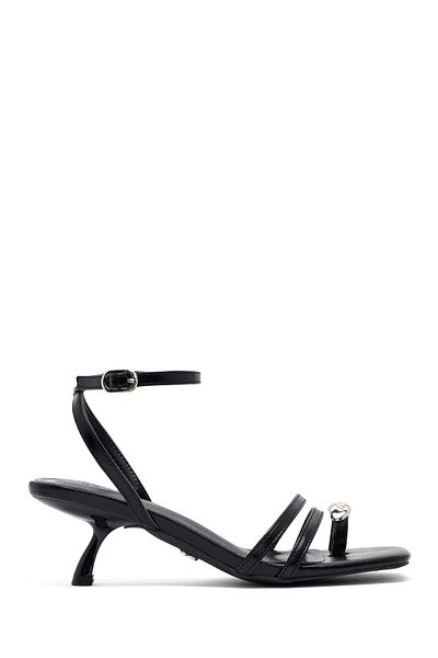 Derimod Women's Black Ankle Buckle Short Thin Heeled Sandals 25Sfe451518