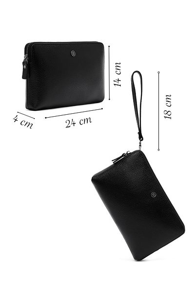 Derimod Men's Black Leather Mini Handbag 25Sbd3502Ft