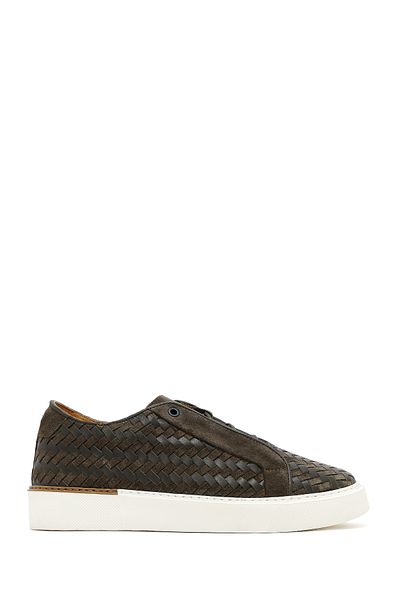 Derimod Men's Khaki Lace-Up Braided Thick Soled Leather Sneaker 25Sfd795214