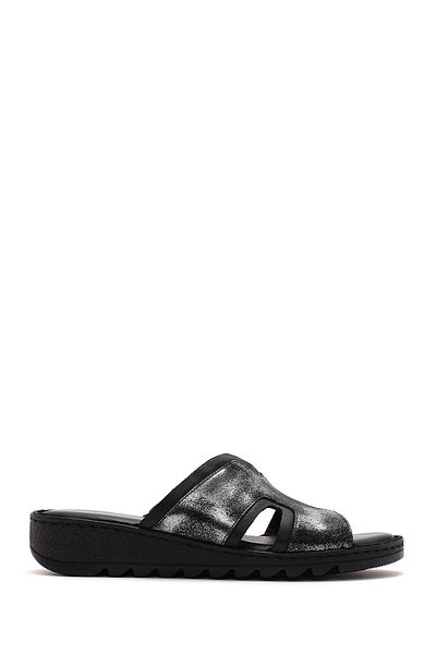 Derimod Women's Black Leather Comfort Slippers 25Sfd410214