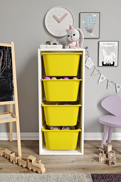 Baby Darling %100 MDF - Large Mono 4 Büyük Sepetli Oyuncak Dolabı