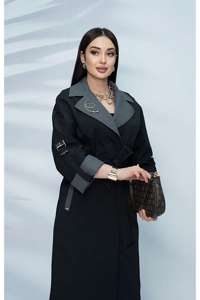 Eccim Fashion Linen Collar Snake Brooch Lined Long Women's Trench Coat