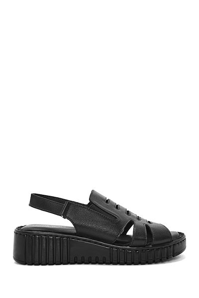 Derimod Women's Black Thick Soled Leather Comfort Sandals 25Sfd410618
