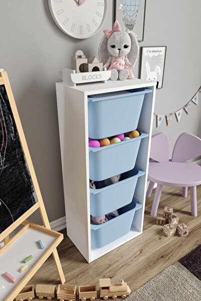 Baby Darling %100 MDF - Large Mono 4 Büyük Sepetli Oyuncak Dolabı