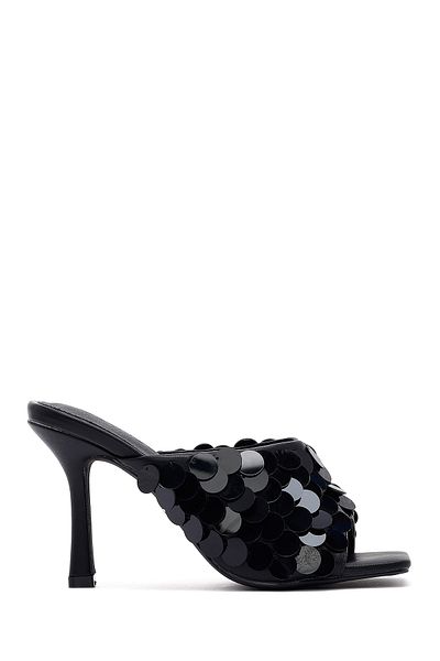 Derimod Women's Black Sequin Thin Heeled Slippers 25Sfe451414
