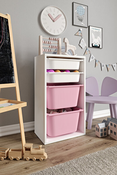 Baby Darling %100 MDF - Small Mono 4 Sepetli Oyuncak Dolabı