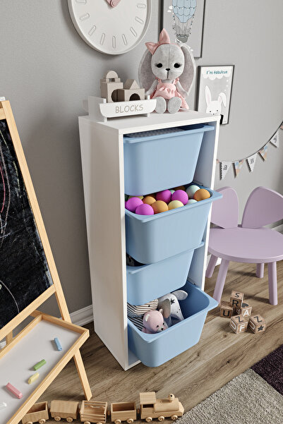 Baby Darling %100 MDF - Large Mono 4 Büyük Sepetli Oyuncak Dolabı