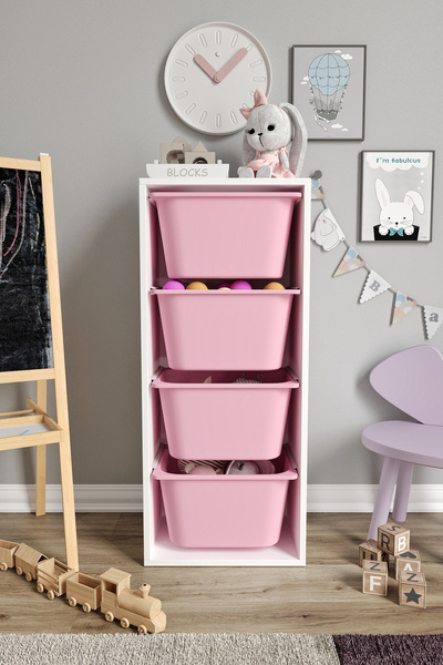 Baby Darling %100 MDF - Large Mono 4 Büyük Sepetli Oyuncak Dolabı