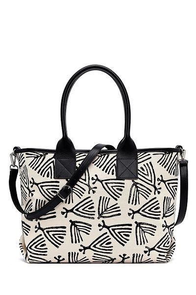 Derimod Kastamonu Stone Print Women's Black Long Strap Patterned Fabric Shoulder Bag 25Sbd22536F