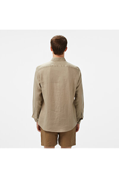 Nautica Erkek Bej Classic Fit Keten Gömlek