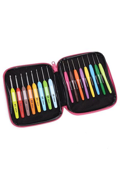 Alloet F 15PCS Crochet Hooks Kit 2.0mm to 8.0mm Aluminum Crochet Needles Set with Storage Bag Yarn Weave K.