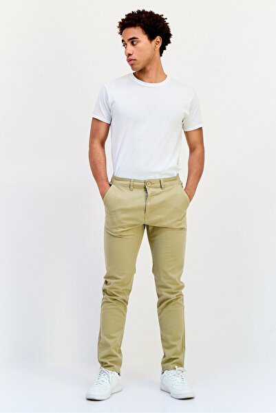 883 Police Men Slim Fit Solid Chino Pants, Khaki
