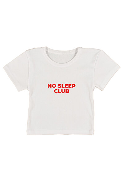 urbvn No Sleep Club Printed White Crop Top