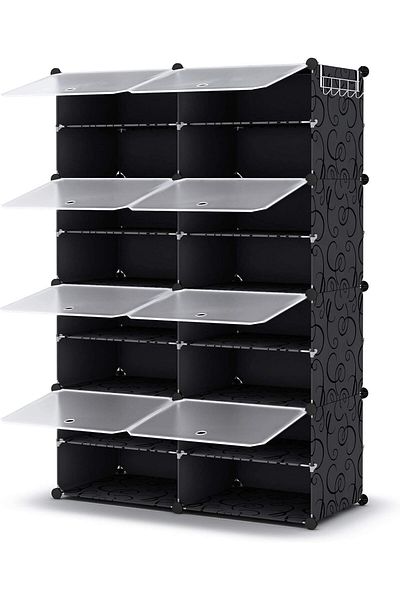 COOYA 6-Tier Modern Shoe Rack Cabinet, With Doors, 96x85x31cm, Organizer for Closet, Bedroom, Black