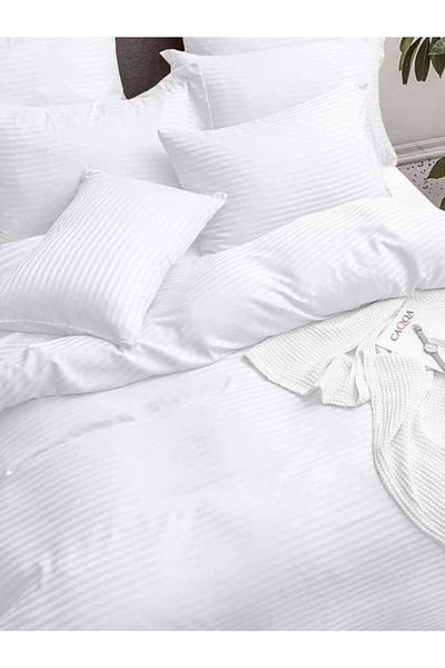 CAQQA Σετ Παπλωματοθήκης Hotel Satin με διπλό ριγέ