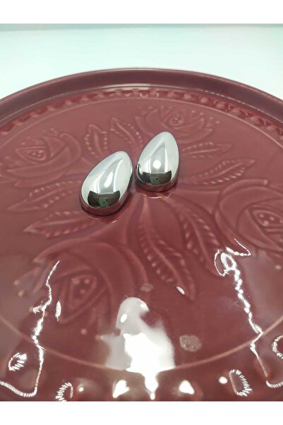 EsEsin 316L Çelik Gümüş Silver Renk Büyük Su Damlası Oval Lazer Kesim Şık Kadın Küpe