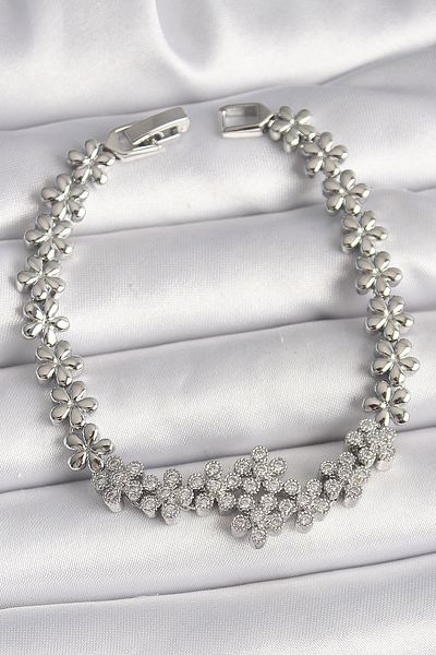 Skygo Brass Silver Color Zircon Stone Flower Chain Model Women's Bracelet - Tj-Bb6825