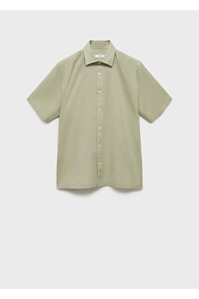 MANGO Man Keten karışımlı kısa kollu gömlek