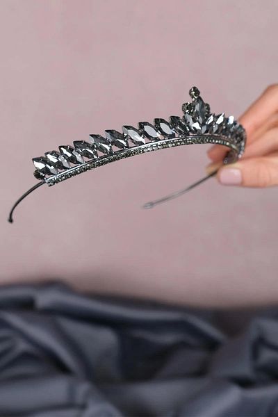 Hayalperest boncuk Anthracite Smoked Thin Shuttle Stone Bridal Henna Crown