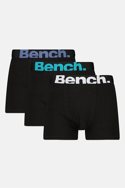 BENCH Men 3 Pack Brand Logo Boxers, Black