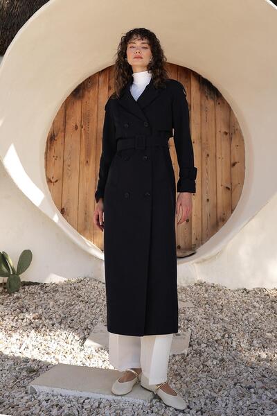 Olcay Dlouhý trenčkot bez podšívky s raglánovými nárameníky a detailem pláště NÁMOŘNICKÁ MODRÁ 6701