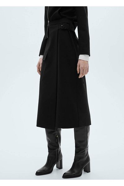 MANGO Woman Midi Skirt with Buckle Detail