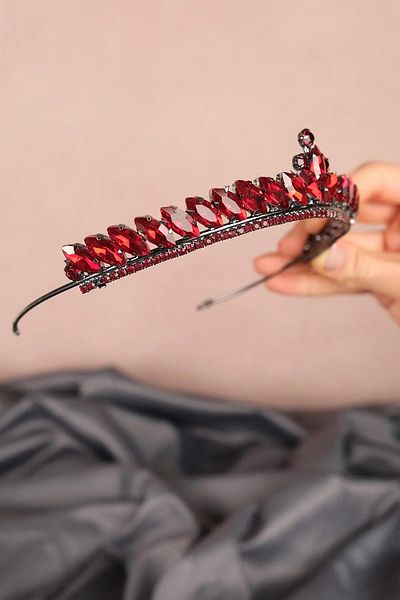 Hayalperest boncuk Burgundy Thin Shuttle Stone Bridal Henna Crown