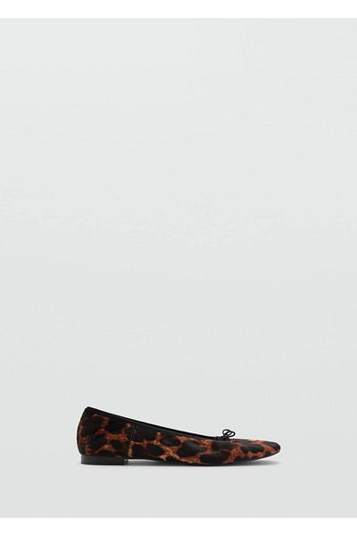 MANGO Woman Leopard Print Leather Ballerinas