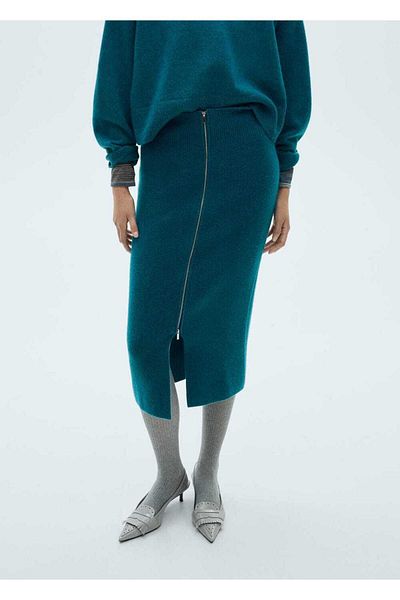 MANGO Woman Fusta midi tricot cu fermoar