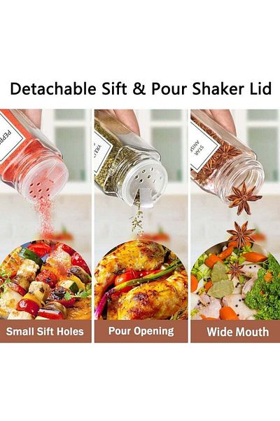 COOYA Glass Spice Jar Set, 36 Pieces, With 2-in-1 Bamboo Lids and Funnel, Suitable for Kitchen Storage