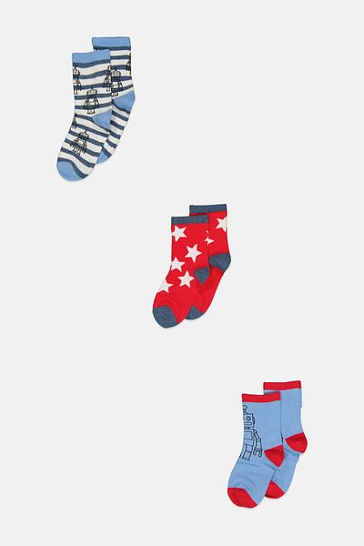 MOTHERCARE Kids Boy 3 Pairs Printed Crew Socks, Multicolor