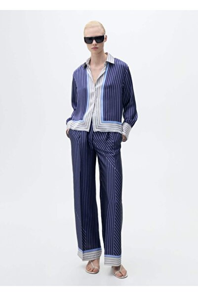 MANGO Woman Çizgili saten gömlek