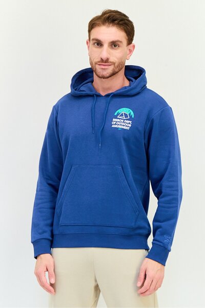 Reebok هودي رجالي رياضي بأكمام طويلة مناسب للأنشطة الخارجية، أزرق باتيك