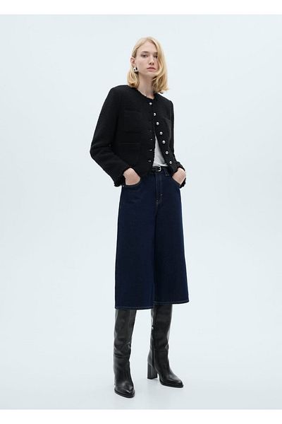 MANGO Woman Jewelled Tweed Jacket with Buttons