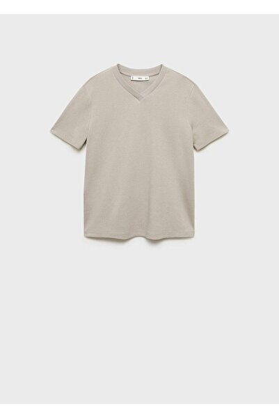 MANGO Woman Βαμβακερό μπλουζάκι με λαιμόκοψη σε V