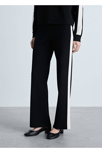 MANGO Woman Kontrast çizgili triko pantolon