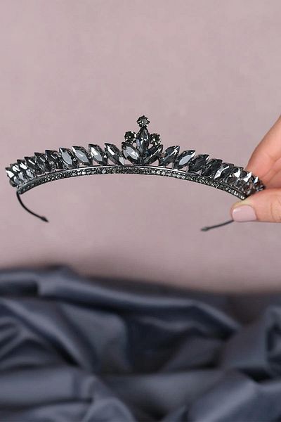 Hayalperest boncuk Anthracite Smoked Thin Shuttle Stone Bridal Henna Crown