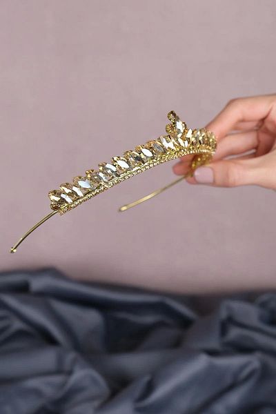 Hayalperest boncuk Gold Color Thin Shuttle Stone Bridal Henna Crown