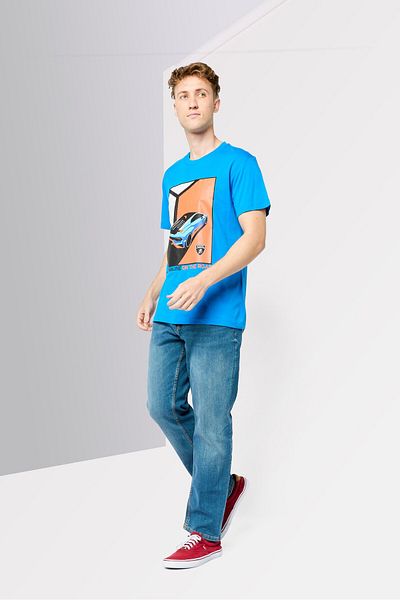Lamborghini Men Crew Neck Short Sleeves Graphic Print T-shirt, Blue