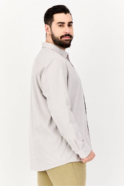 CELIO Men Regular Fit Textured Long Sleeves Corduroy Shirt, Light Grey