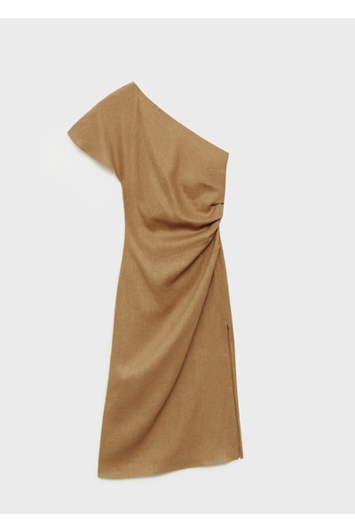 MANGO Woman Asimetrik Keten Elbise