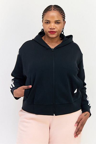 adidas Women Plus Size Long Sleeve Outdoor Full Zip Hoodie, Black