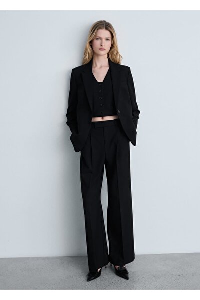 MANGO Woman Düz kesim kumaş pantolon