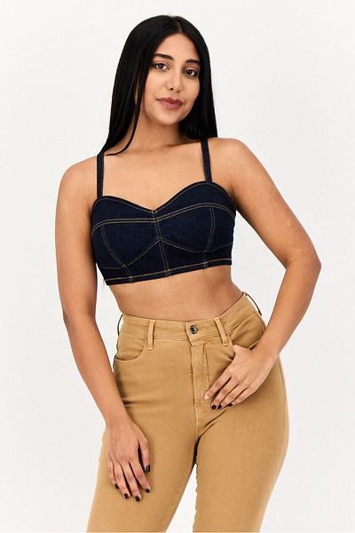 Esprit Women Sweetheart Neck Sleeveless Padded Crop Top, Navy